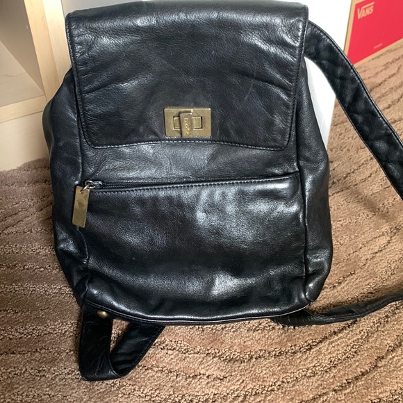 DKNY Black Leather Knapsack.